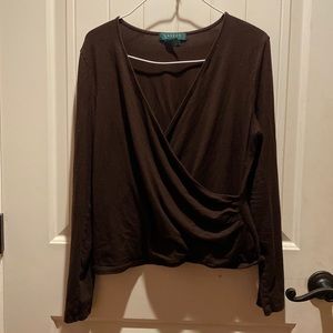Brown Long Sleeved V-Neck Ladies Shirt